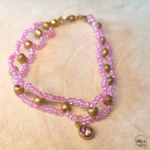 Bracelet rose croisé avec pendentif strass bois