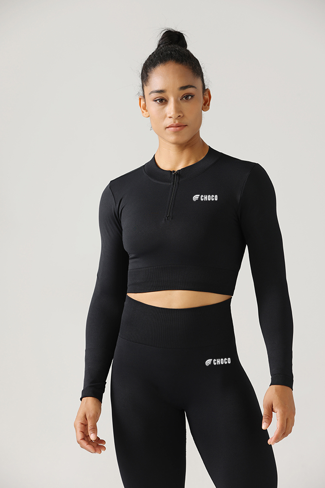 LONG SLEEVE T-SHIRT WITH ZIPPER - BLACK