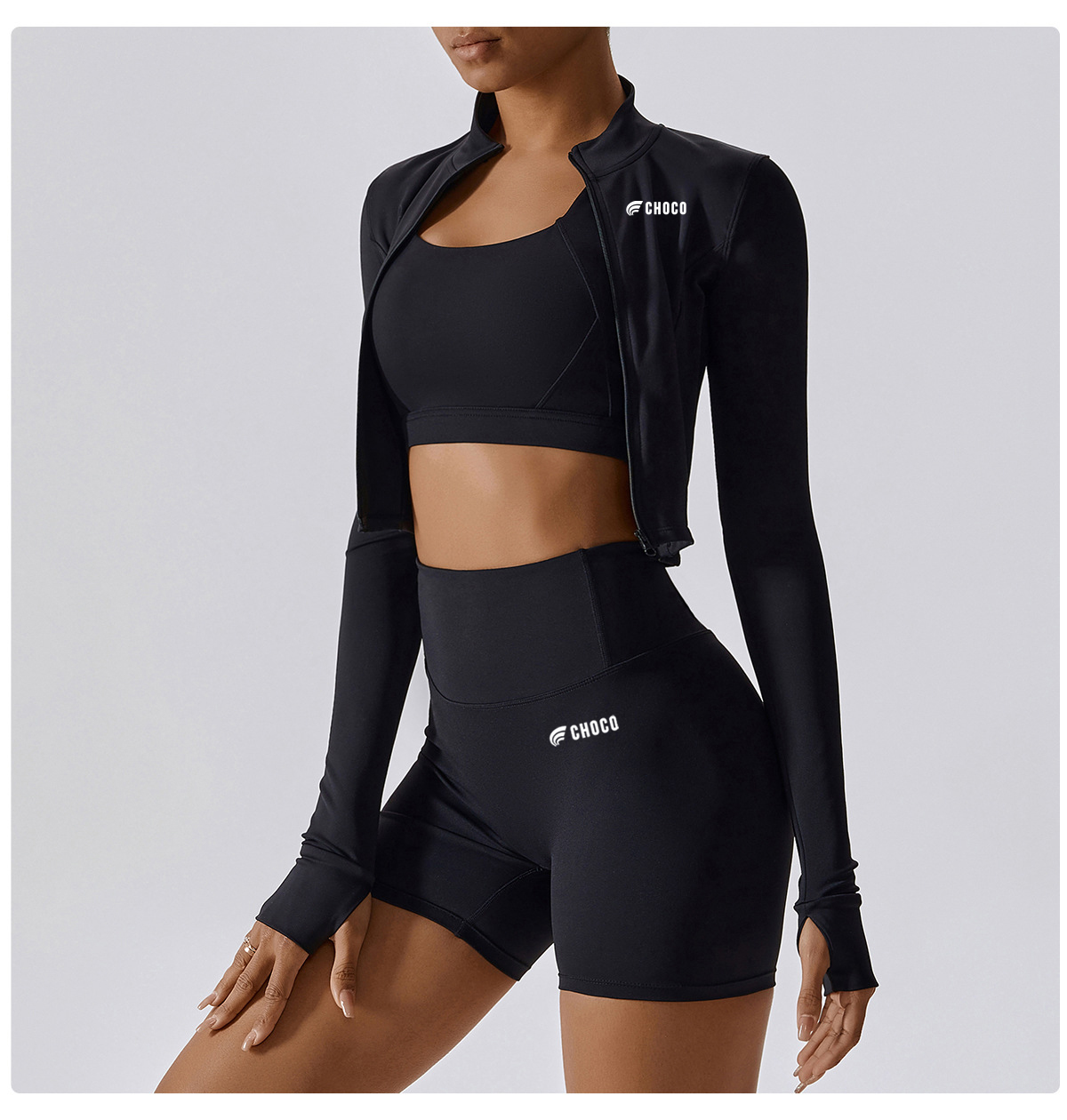 BCX8047 Long Sleeve zip up jacket  in black avant2