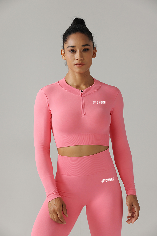 LONG SLEEVE T-SHIRT WITH ZIPPER - ROSE