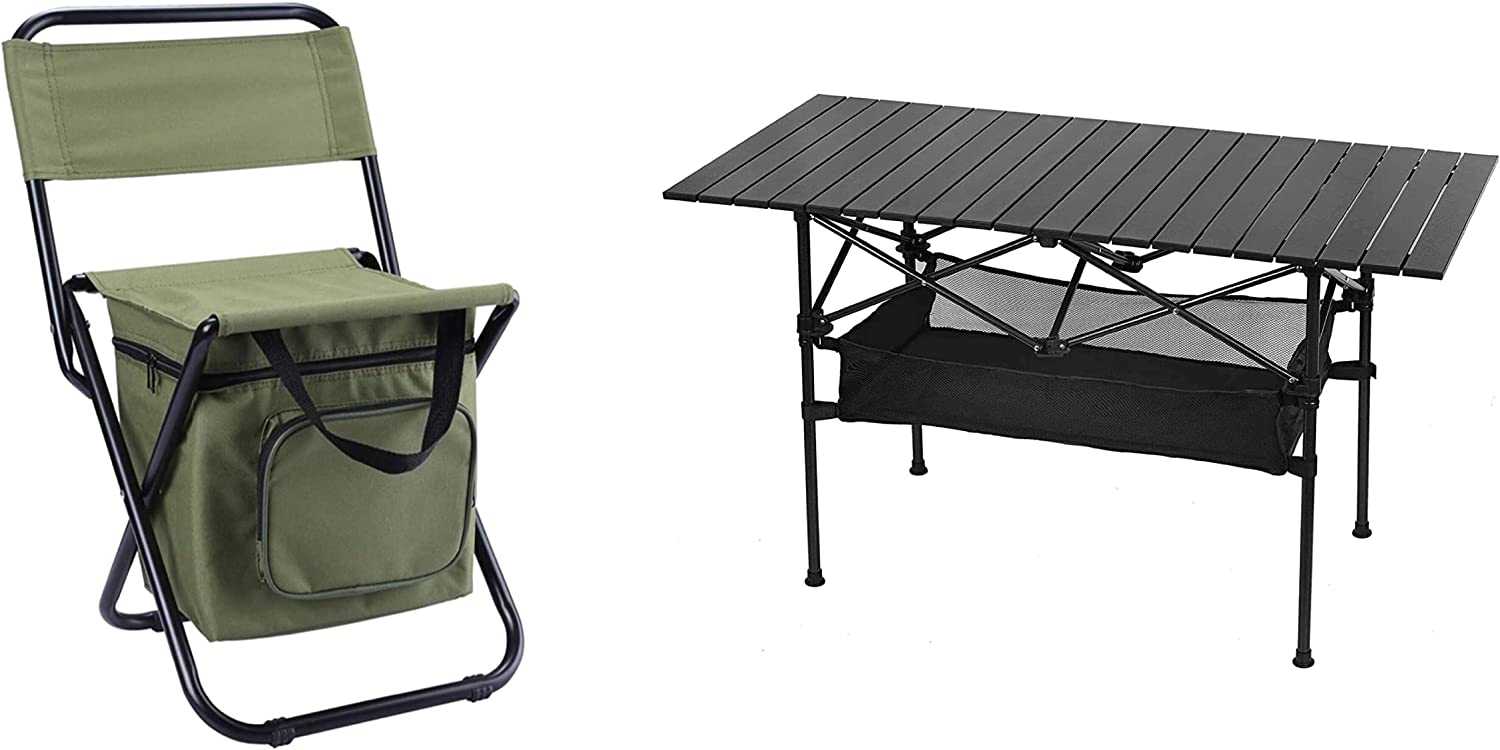 LEADALLWAY Fishing Chair with Cooler Bag and Folding Camping Table