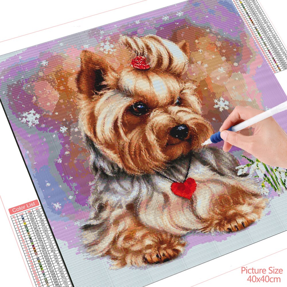 HUACAN-peinture-diamant-th-me-Animal-chien-broderie-5D-point-de-croix-Yorkshire-Terrier-mosa-que