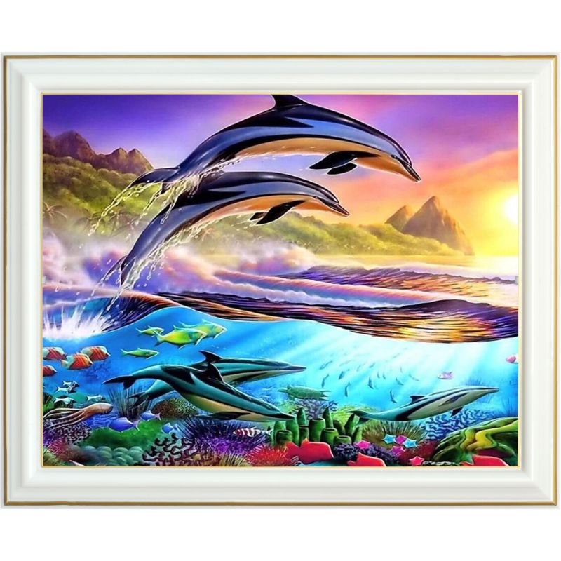 Sunset Whales Diamond Painting Kit with Free Shipping – 5D Diamond Paintings