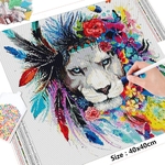 HUACAN-peinture-de-diamant-5D-d-animaux-broderie-de-plumes-de-Lion-images-de-strass-mosa