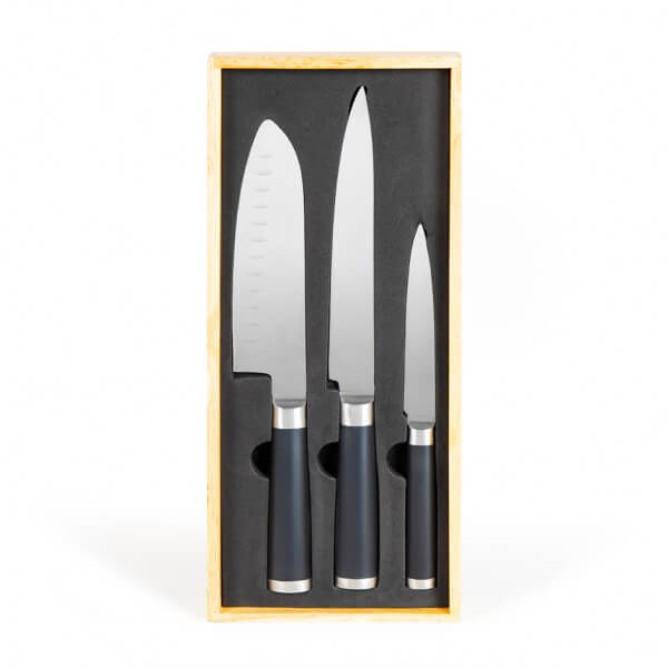 Ensemble de 3 couteaux de cuisine professionnel style Japonais, dans un coffret en bois - LIVOO