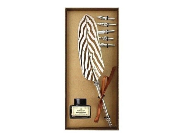 Coffret de calligraphie - plume de faisan marron ISW000003(1)