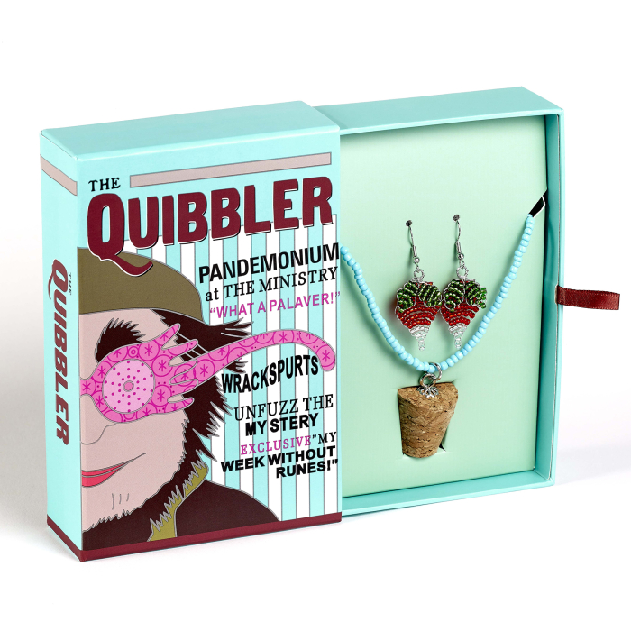Coffret cadeau Quibbler de Harry Potter avec collier à breloques en liège Luna et boucles doreilles Radis 1
