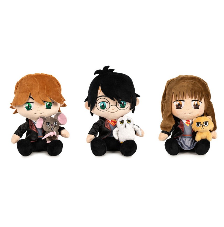 peluches mignonnes harry ron et hermione avec leurs animaux