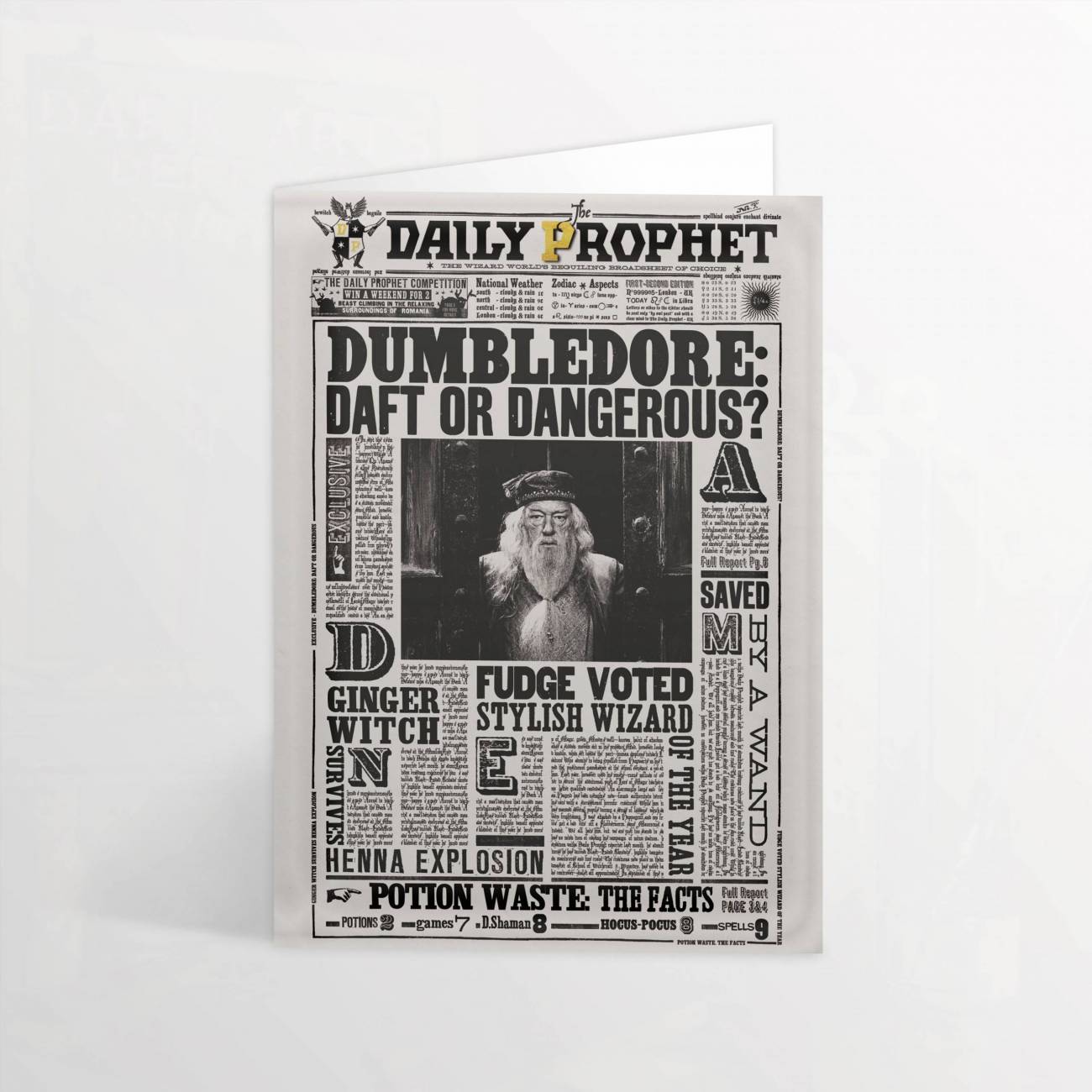 Carte Lenticulaire - La Gazette du Sorcier - Dumbledore  Idiot ou Dangereux - MinaLima HPCARD12 (1)