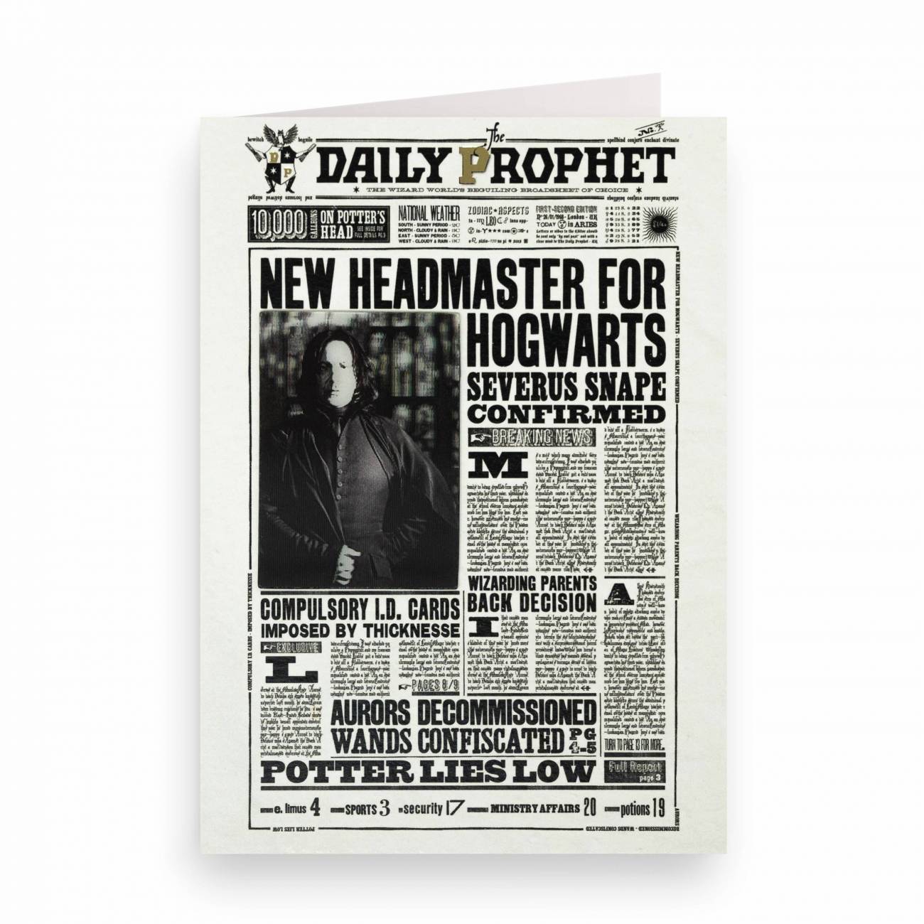 Carte Lenticulaire - La Gazette du Sorcier - Nouveau Directeur pour Poudlard - Severus Rogue - MinaLima HPCARD14 (1)