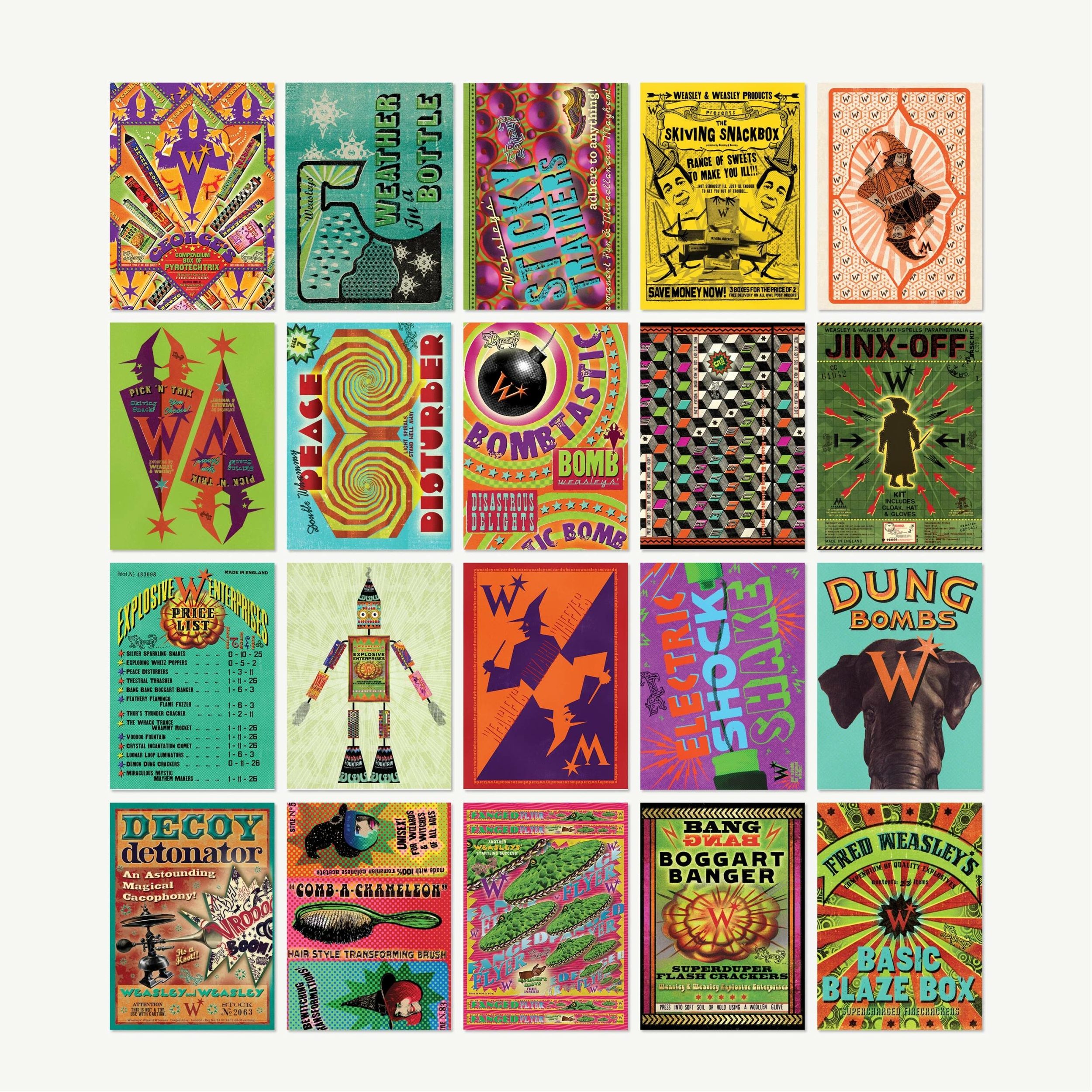 Lot de Cartes Postales - Emballages produits de la Boutique des Weasley - MinaLima HPC06(1)