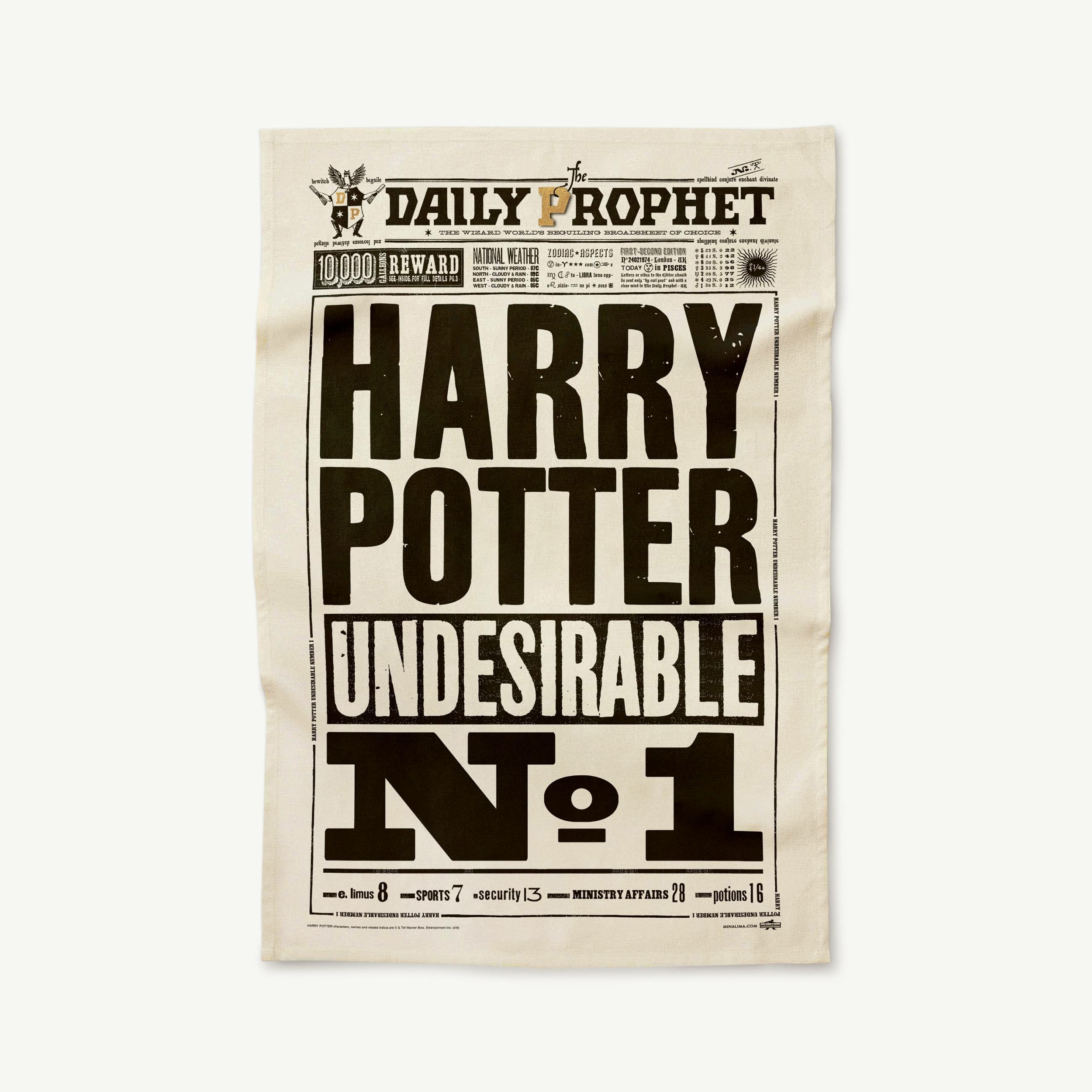 Torchon Harry Potter Indésirable N°1 - La Gazette du Sorcier - MinaLima - Harry Potter HPT02(1)