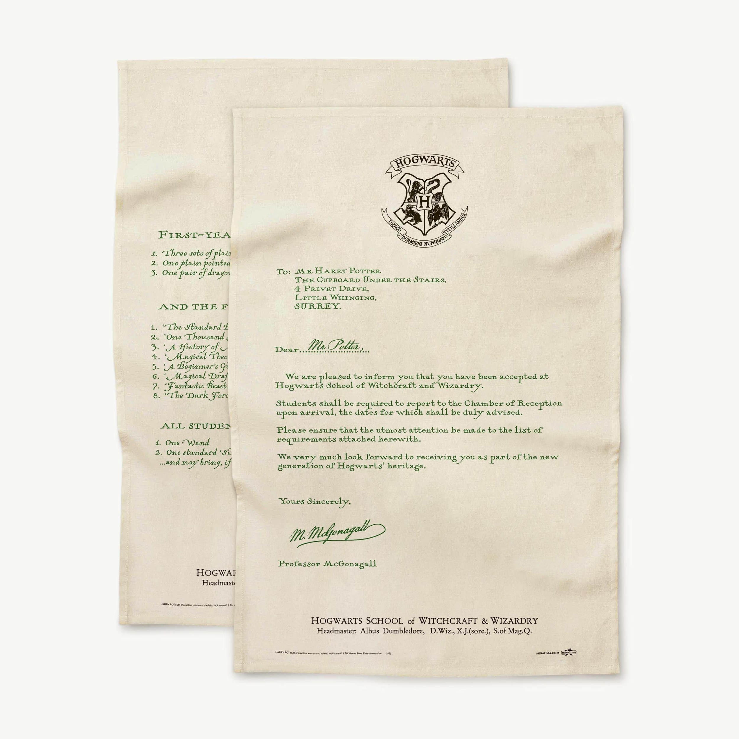 Lot de 2 Torchons Lettre d'Admission - Poudlard - MinaLima - Harry Potter HPT05(1)