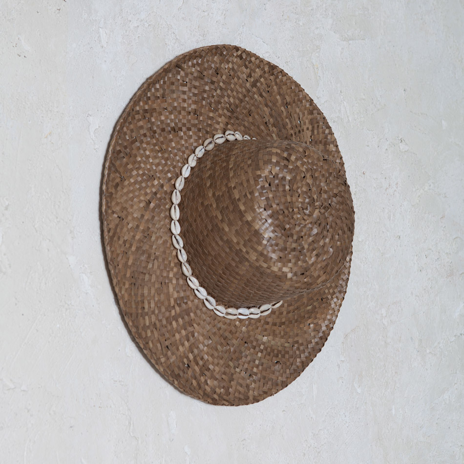 Chapeau Déco Feuille Palmier - Marron et Coquillage