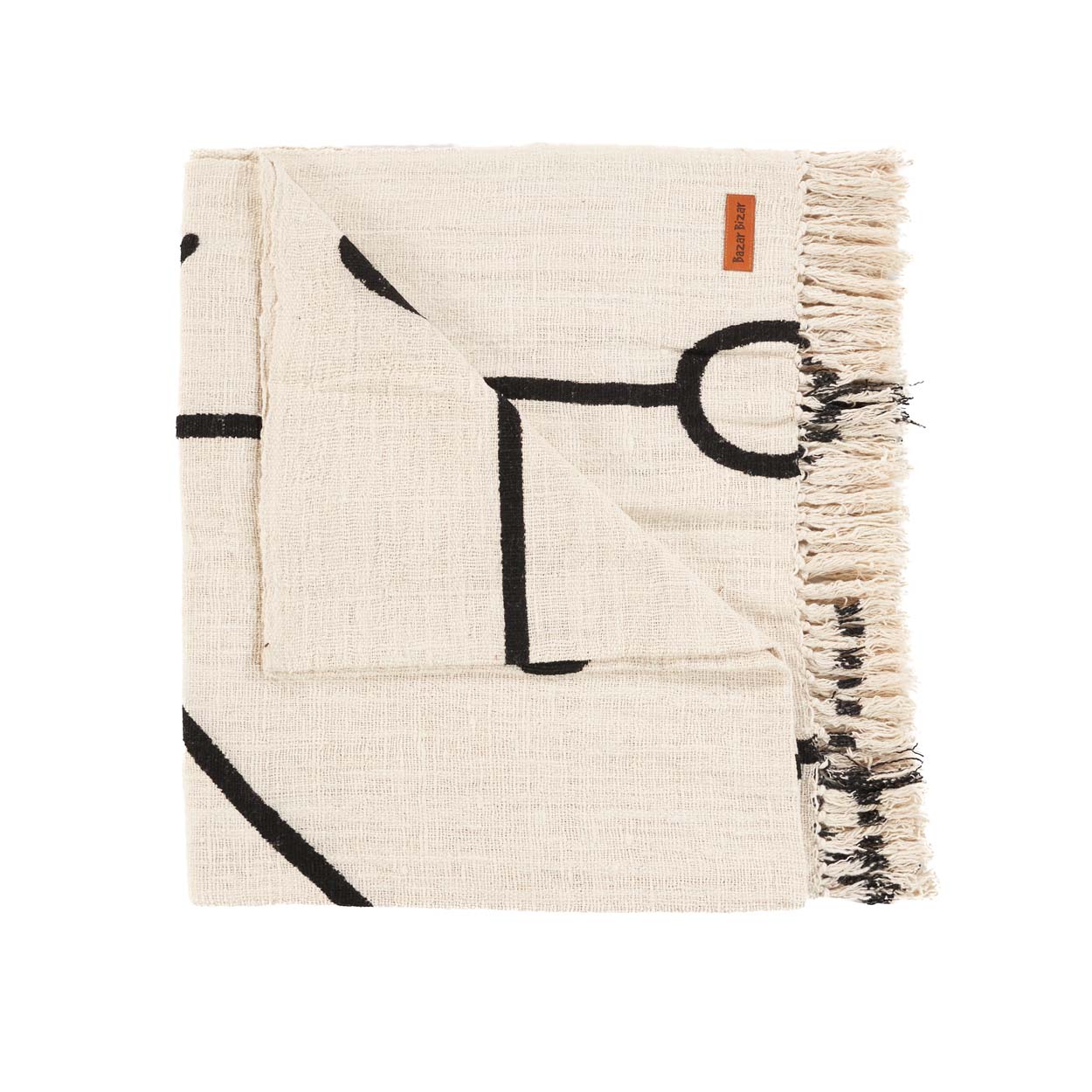 Couverture écru style HERMES pliée avec lignes noires