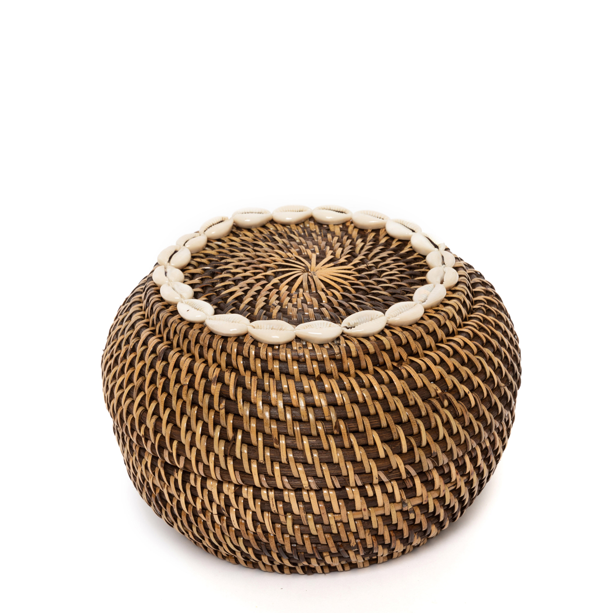 Panier peek-a-boo rotin marron et coquillages