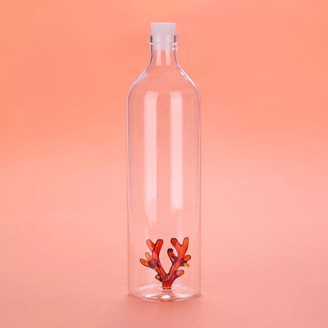 Bouteille transparente verre corail 2