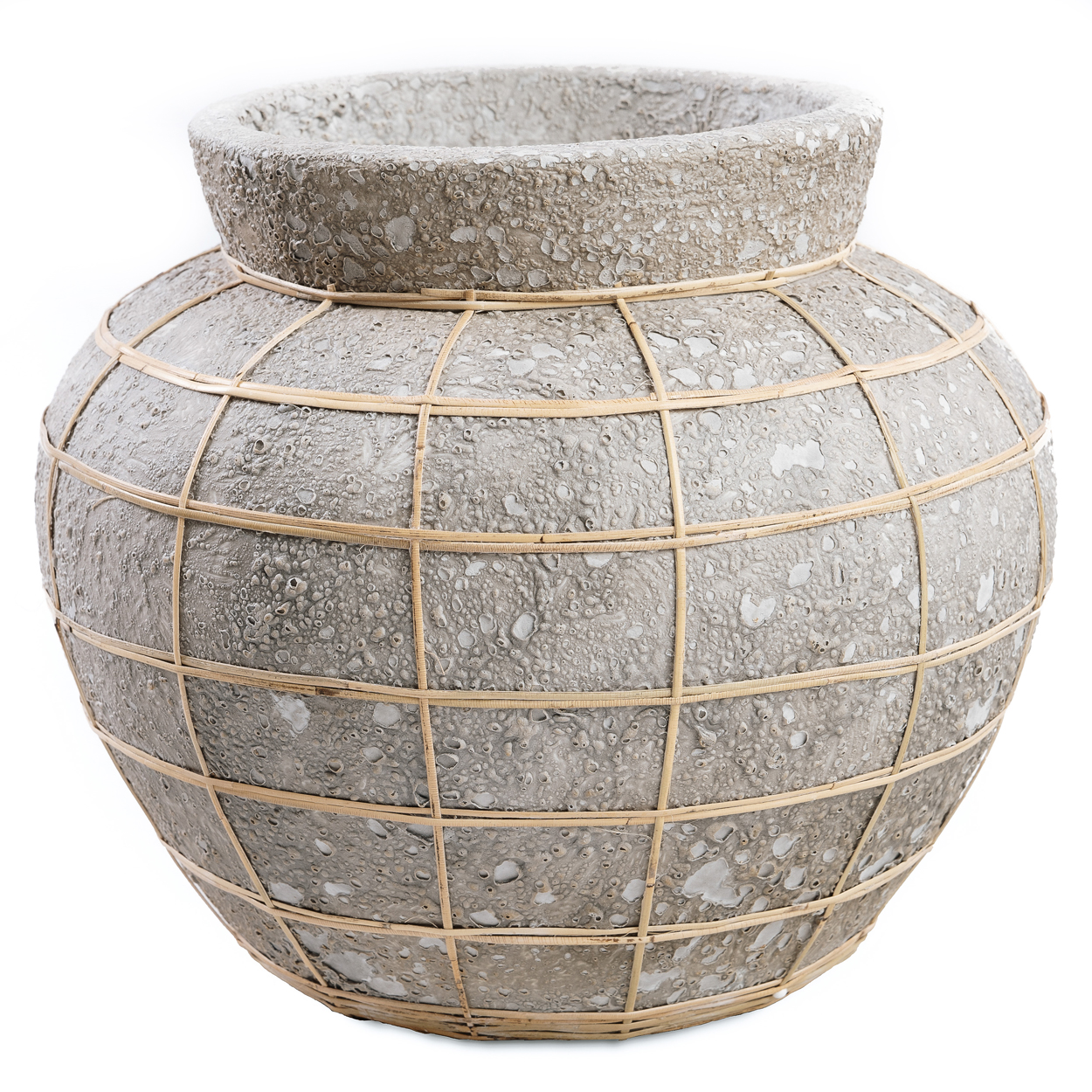 Grand vase rond gris et raphia de la marque bazar bizar