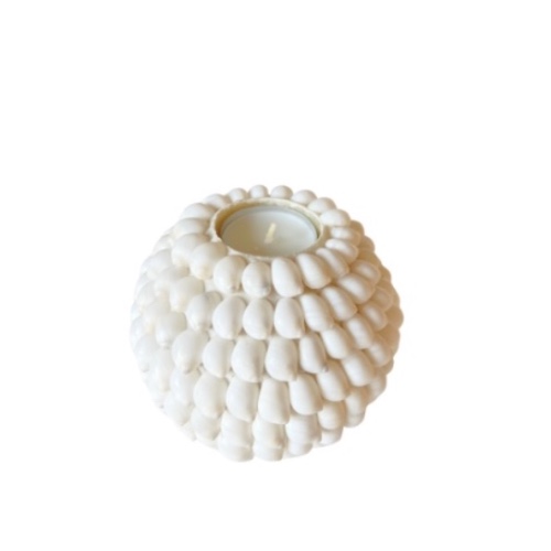 Bougeoir rond en coquillages blanc