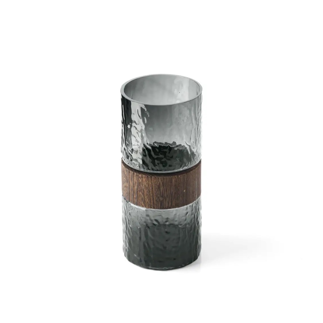 Vase cylindre en verre et bois