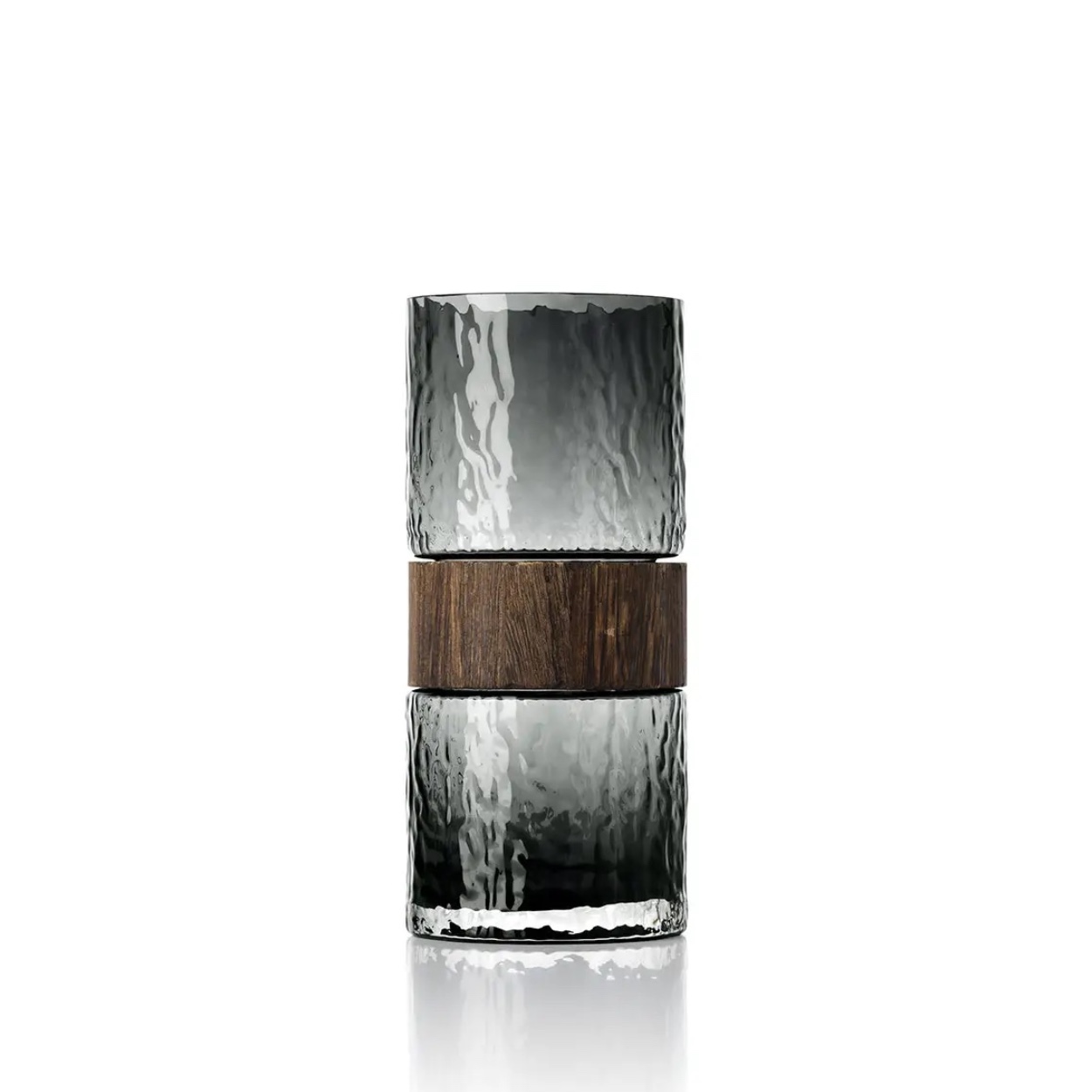 Vase You Be Mine en verre noir transparent et bois naturel
