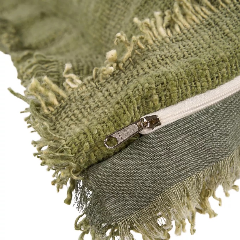 Housse de coussin avec zip coton vert olive