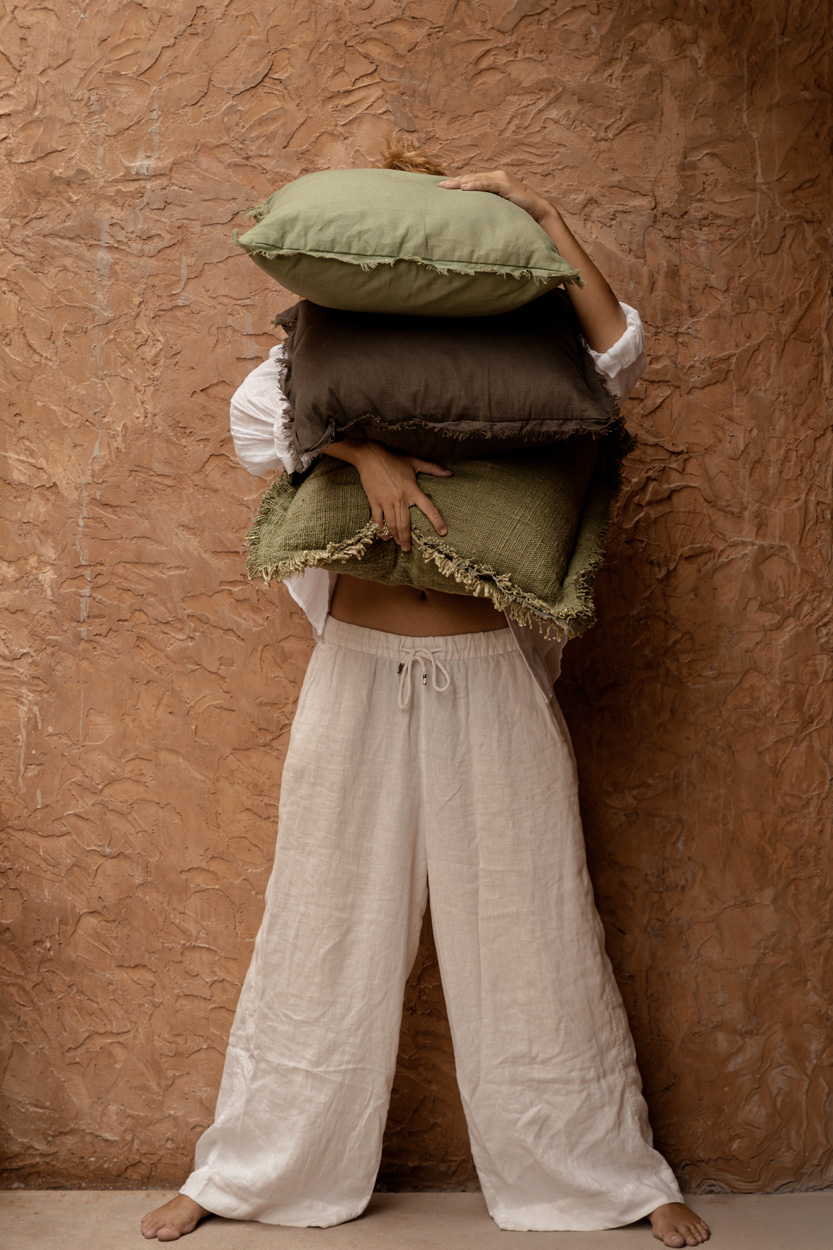 Coussin coton vert naturel 50x50cm