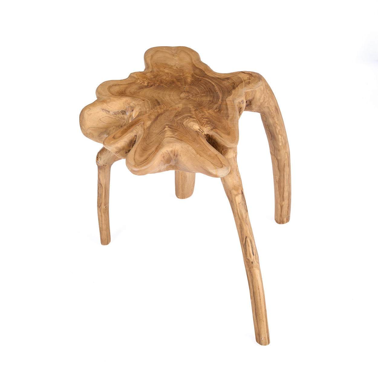 Table d’appoint Rooty en racine de teck naturel, vue de face