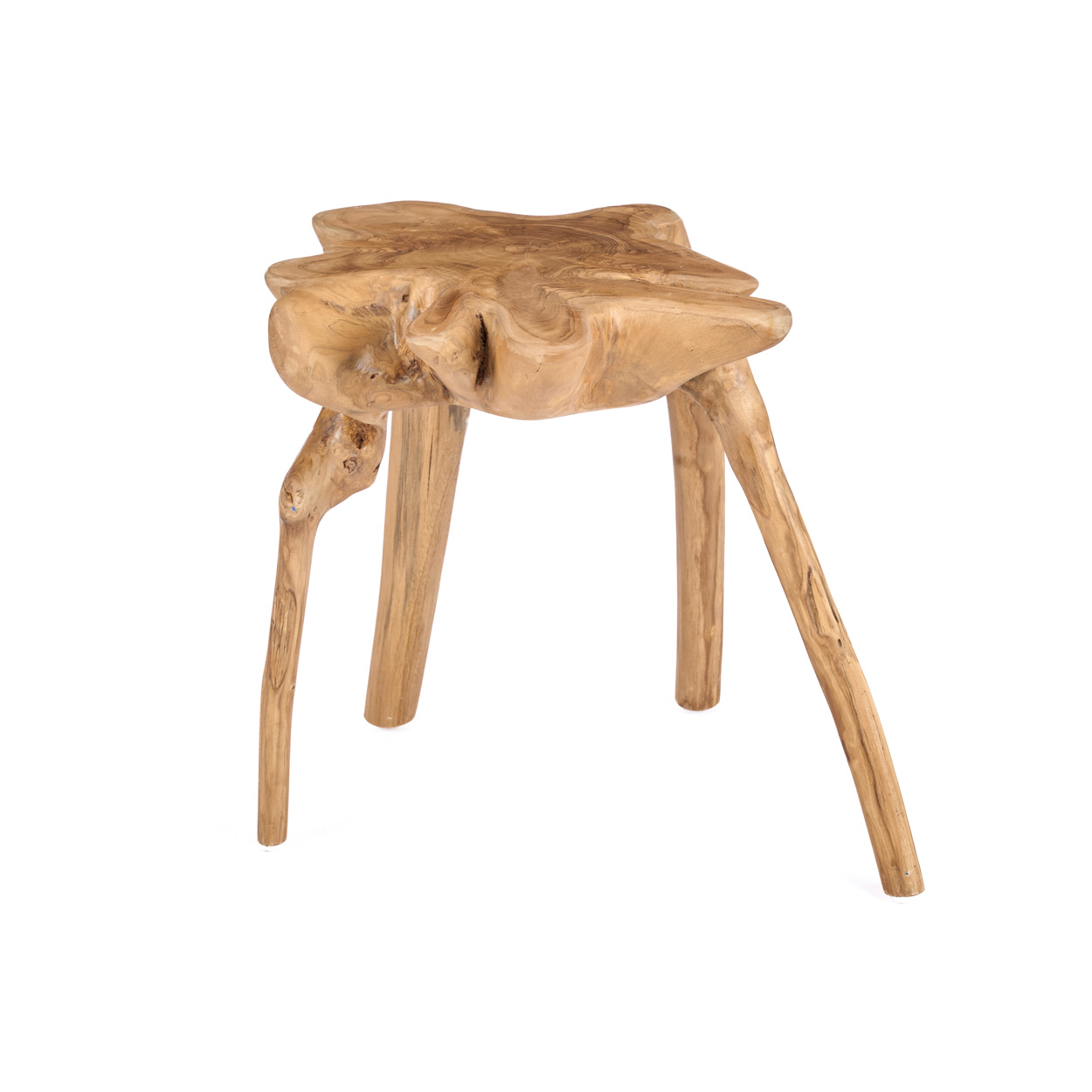 Table Rooty en teck naturel, vue de trois quarts