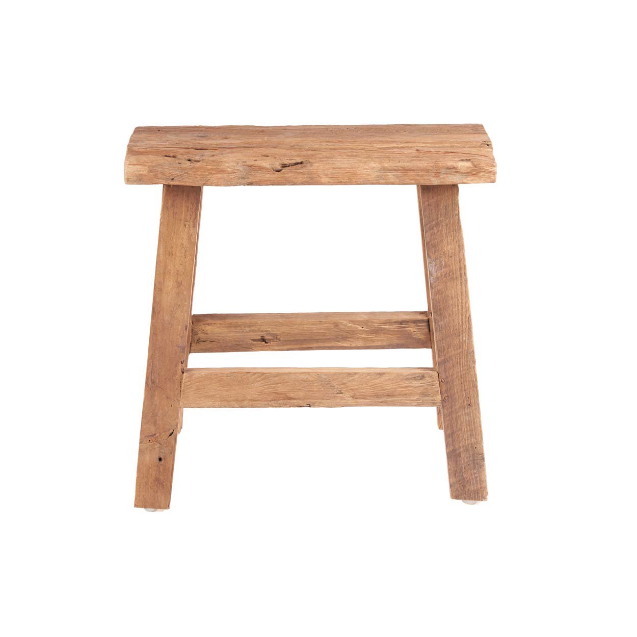 Tabouret Fab Rustic vu de côté, avec ses pieds et traverses en teck.