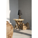 Table Basse teck avec lampe noire et sac raphia