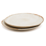 2 assiettes plates beiges et ronde en céramique du portugal