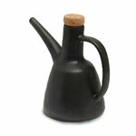 Bouteille à huile d’olive noire N°79 en grès avec bouchon en liège, vue de face.