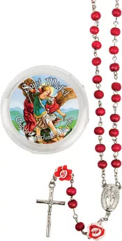 chapelet-de-saint-michel-en-bois-de-rose-paters-forme-rose-7-mm-chaine-couleur-argentee-longueur-au-