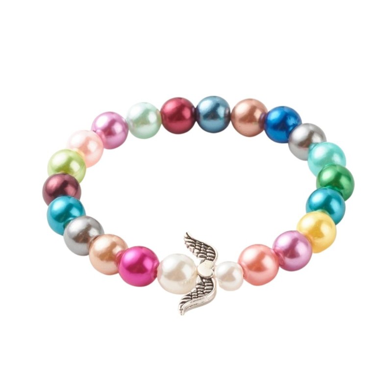 bracelet-sur-lastique-pour-enfant-grains-multicolores-en-acrylique-nacr-8-mm-avec-ailes-d-039-ange-