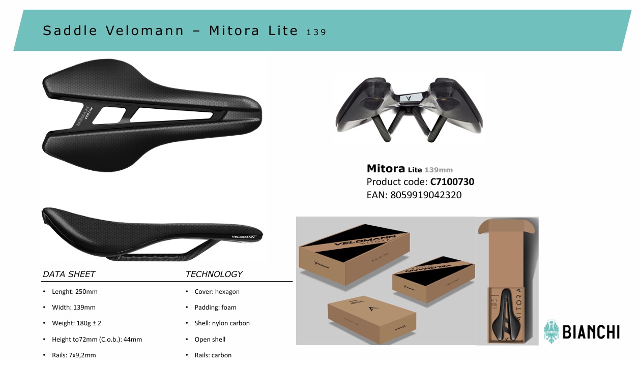 Selle VELOMANN MITORA LITE 139 BIANCHI - Périphériques route