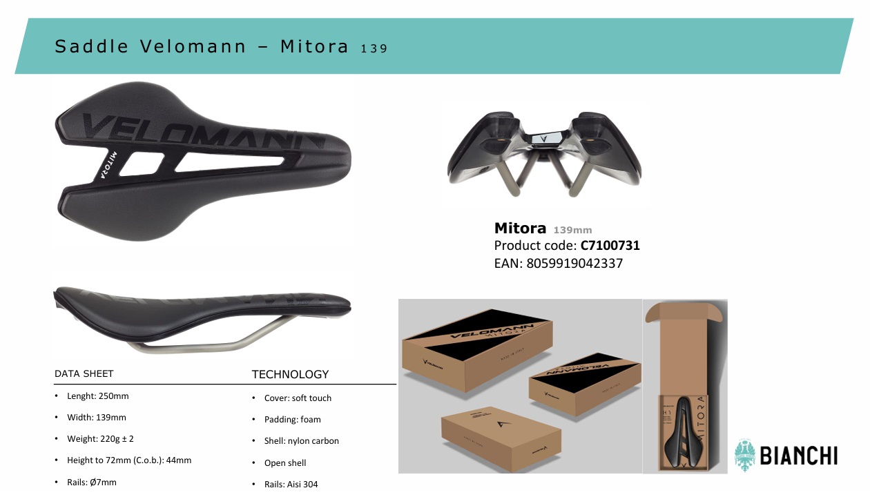 Selle VELOMANN MITORA 139 BIANCHI - Périphériques route/Selles