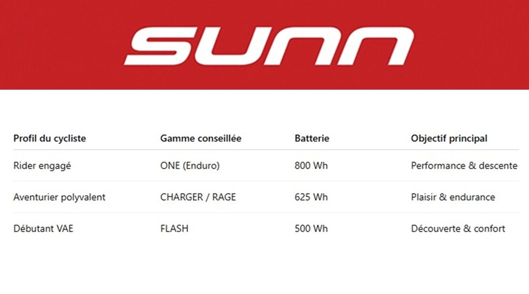 resume vtt electriques sunn