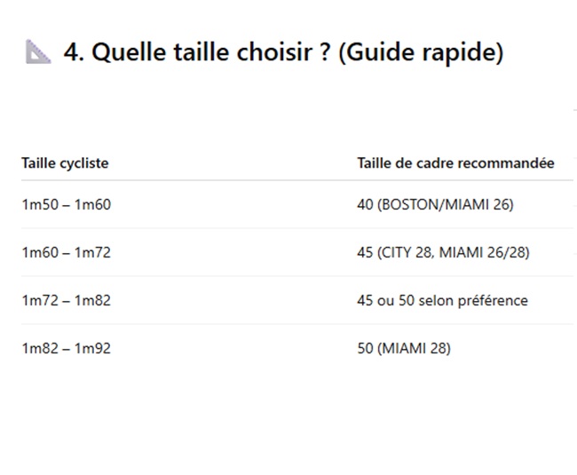 tableau taille velo ville exs