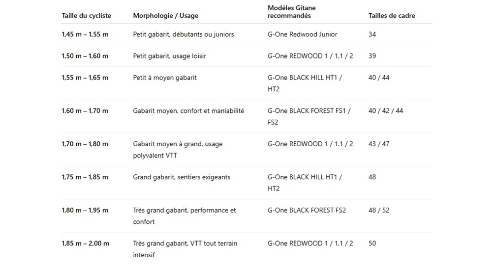 tableau taille vae vtt gitane