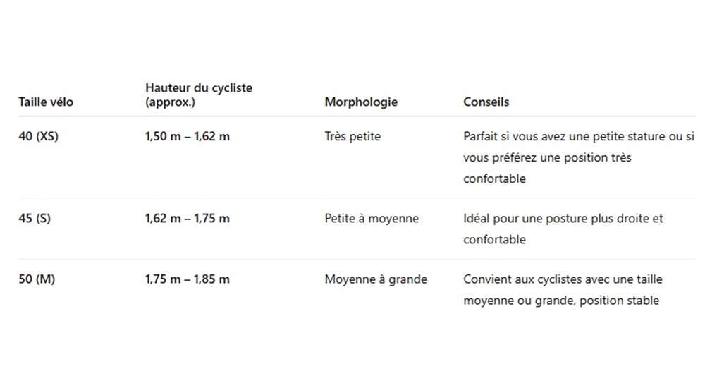 tableau de taille velo mixte trekking gitane soho