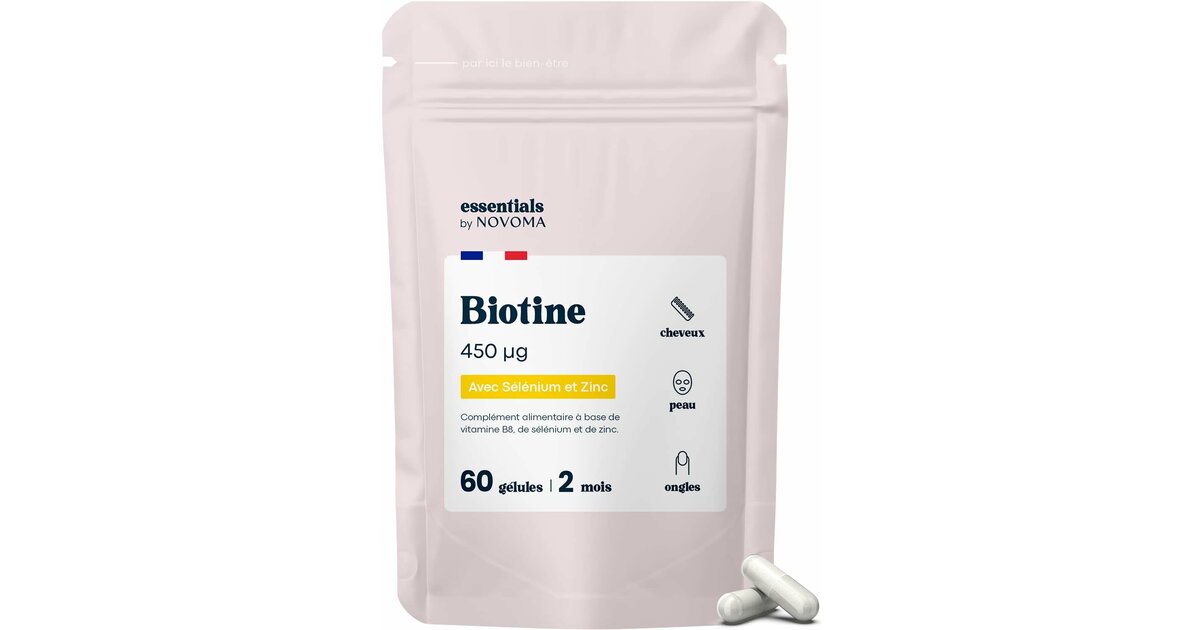 Cure De 4 Mois : Biotine + Zinc + Sélénium NOVOMA 120 Gélules - Pour Cheveux & Ongles