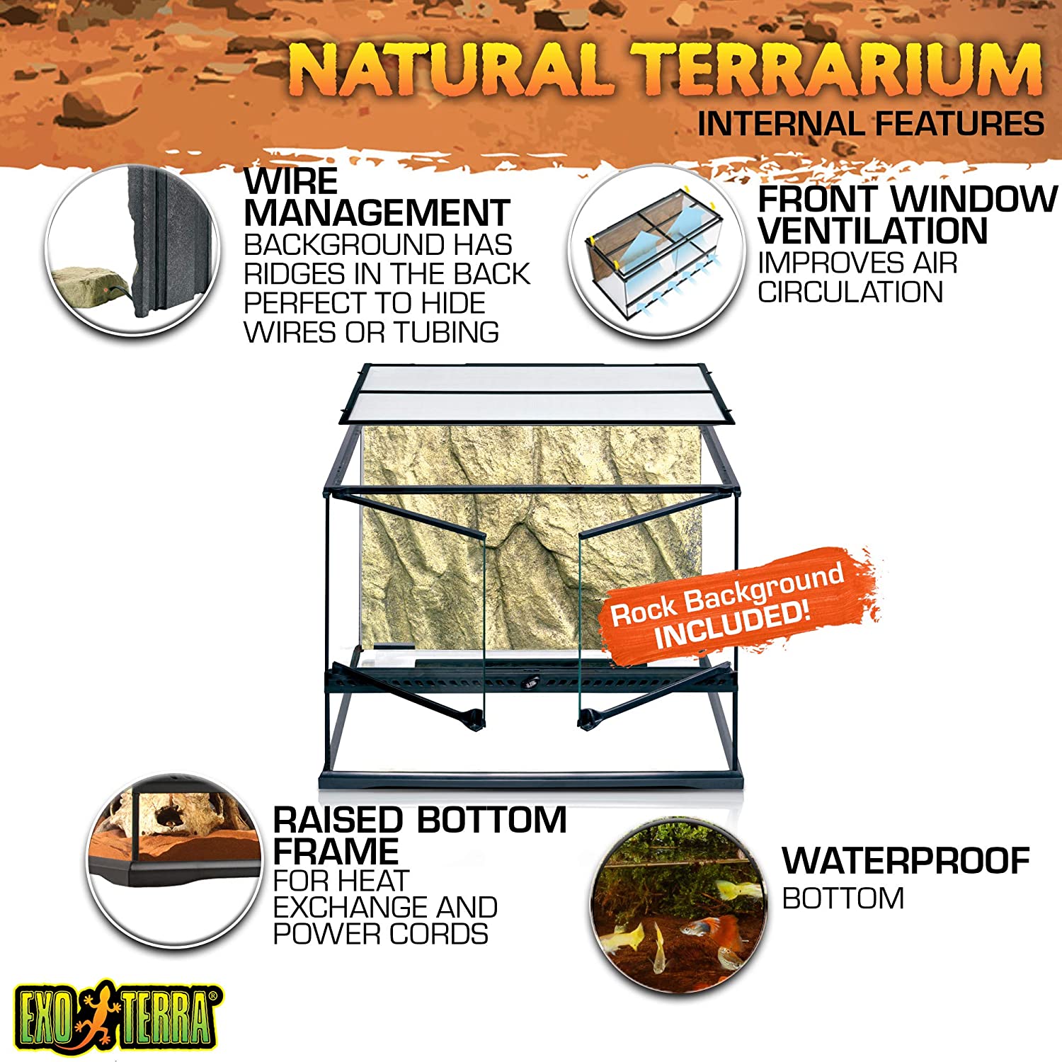Exo Terra Terrarium en Verre 60x45x45cm Habitat Spacieux pour