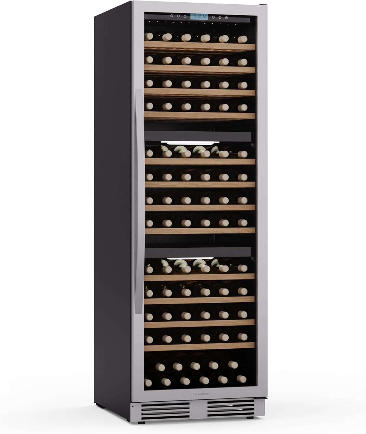 KLARSTEIN Triple-Zone Wine Fridge - 144 Bottles, LED Lights, UV Protection