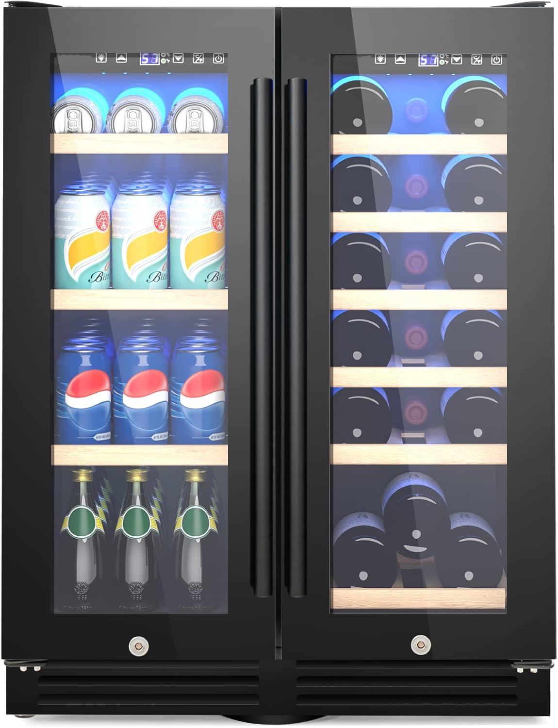 TANGZON Double Door Dual Zone Beverage Wine Fridge