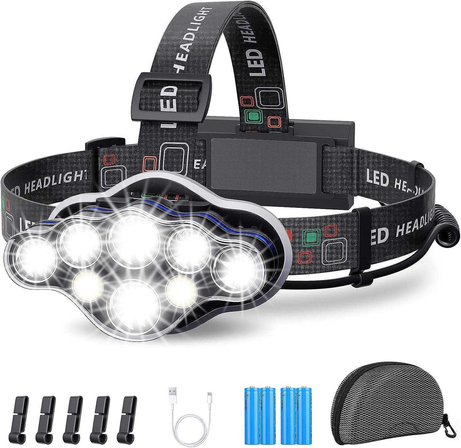 LAMPE FRONTALE 18000 LUMENS - LED ULTRA PUISSANTE, USB-C, ÉTANCHE