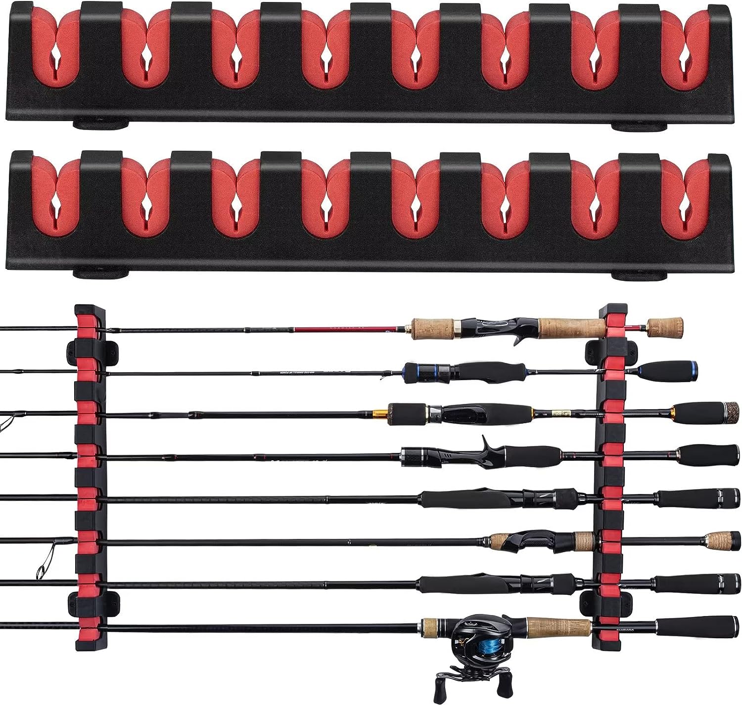 SUPPORT CANNE À PÊCHE THKFISH : RANGEMENT MURAL VERTICAL / HORIZONTAL POUR 8 CANNES