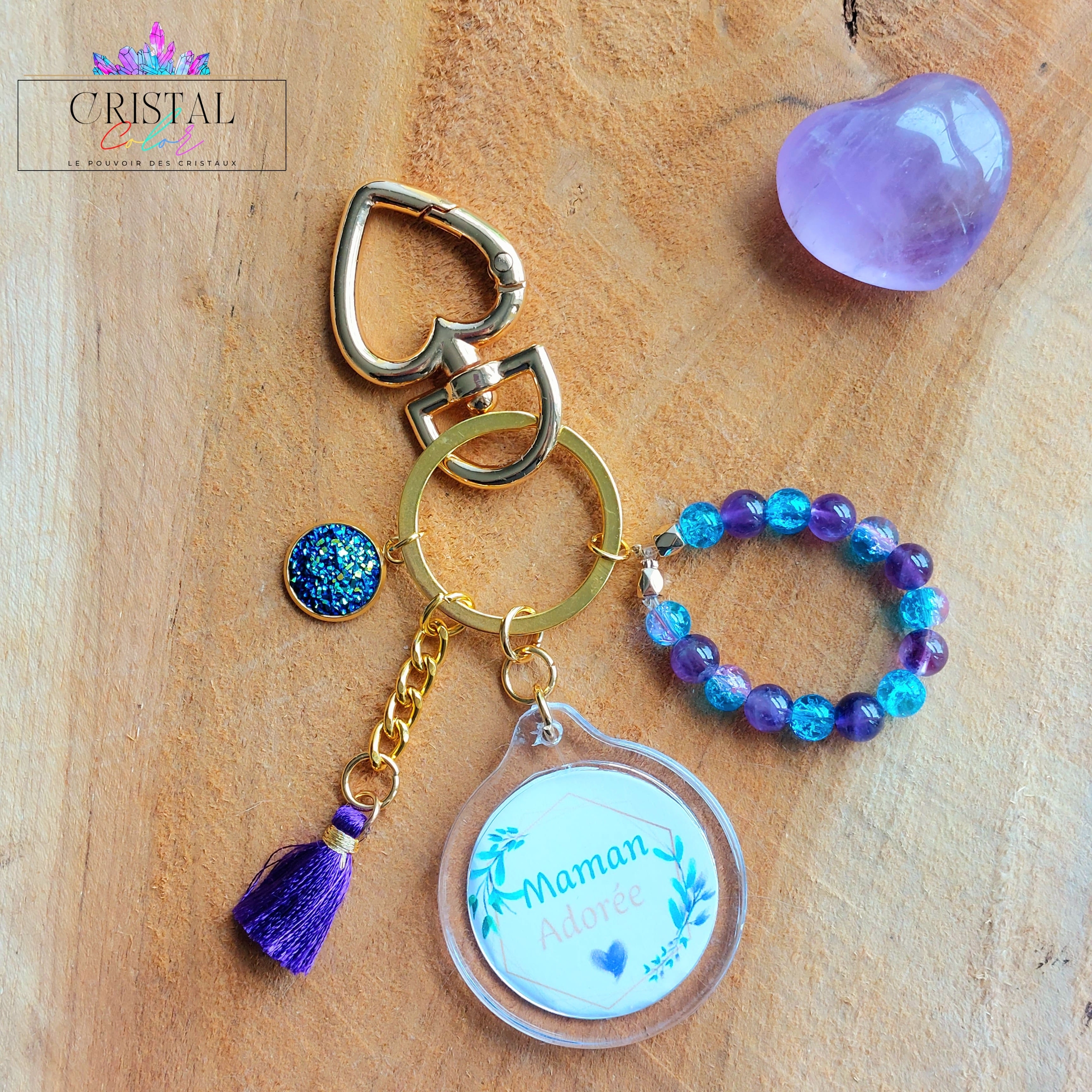 cadeau-fête-des-mères-porte-clés-personnalisé-je-t-aime-maman-lithothérapie-pierre-naturelle-amethyste-cristal-de-verre-cristal-color-fete-maman-by-aline