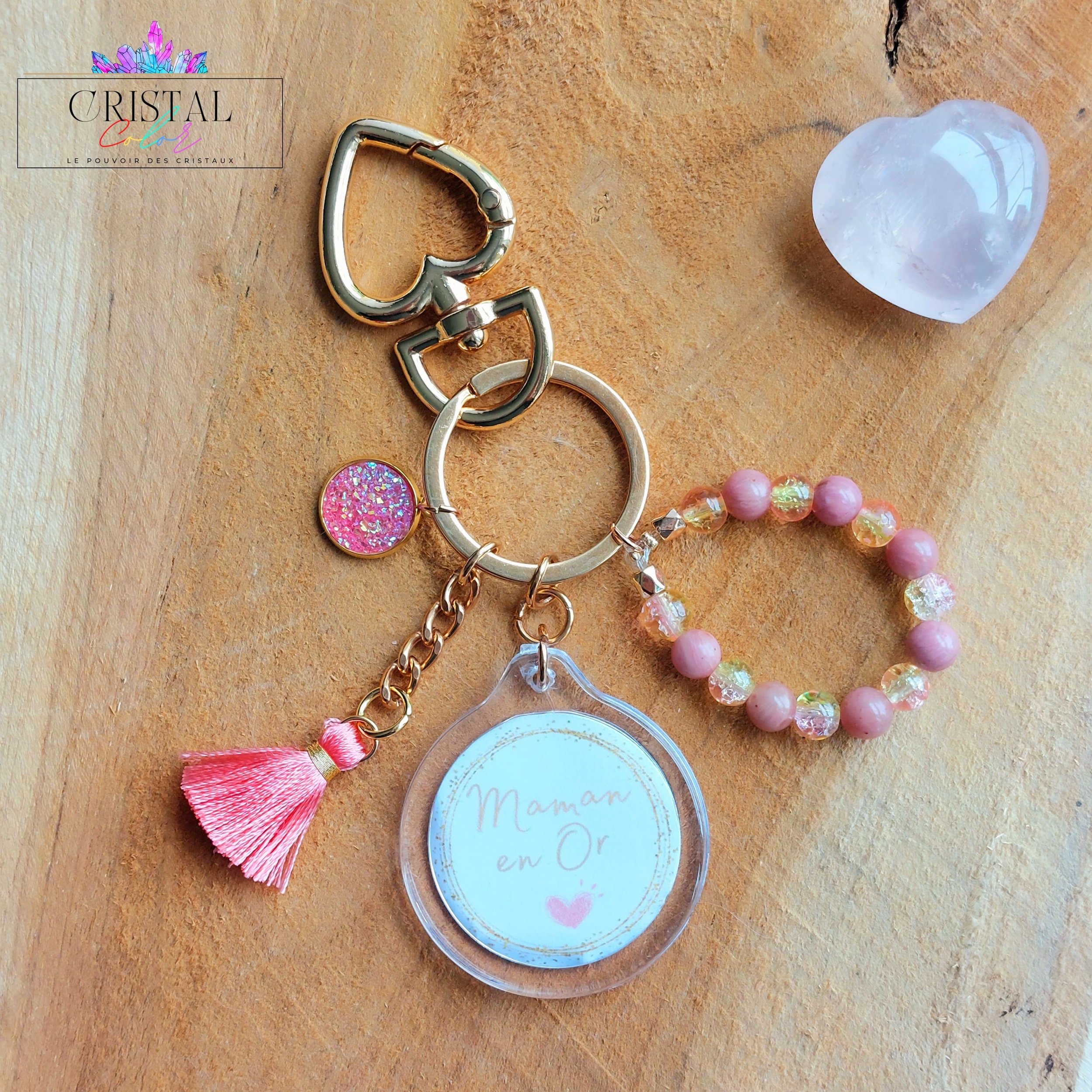 cadeau-fête-des-mères-porte-clés-personnalisé-je-t-aime-maman-lithothérapie-pierre-naturelle-rhodonite-rose-cristal-de-verre-cristal-color-fete-maman-by-aline