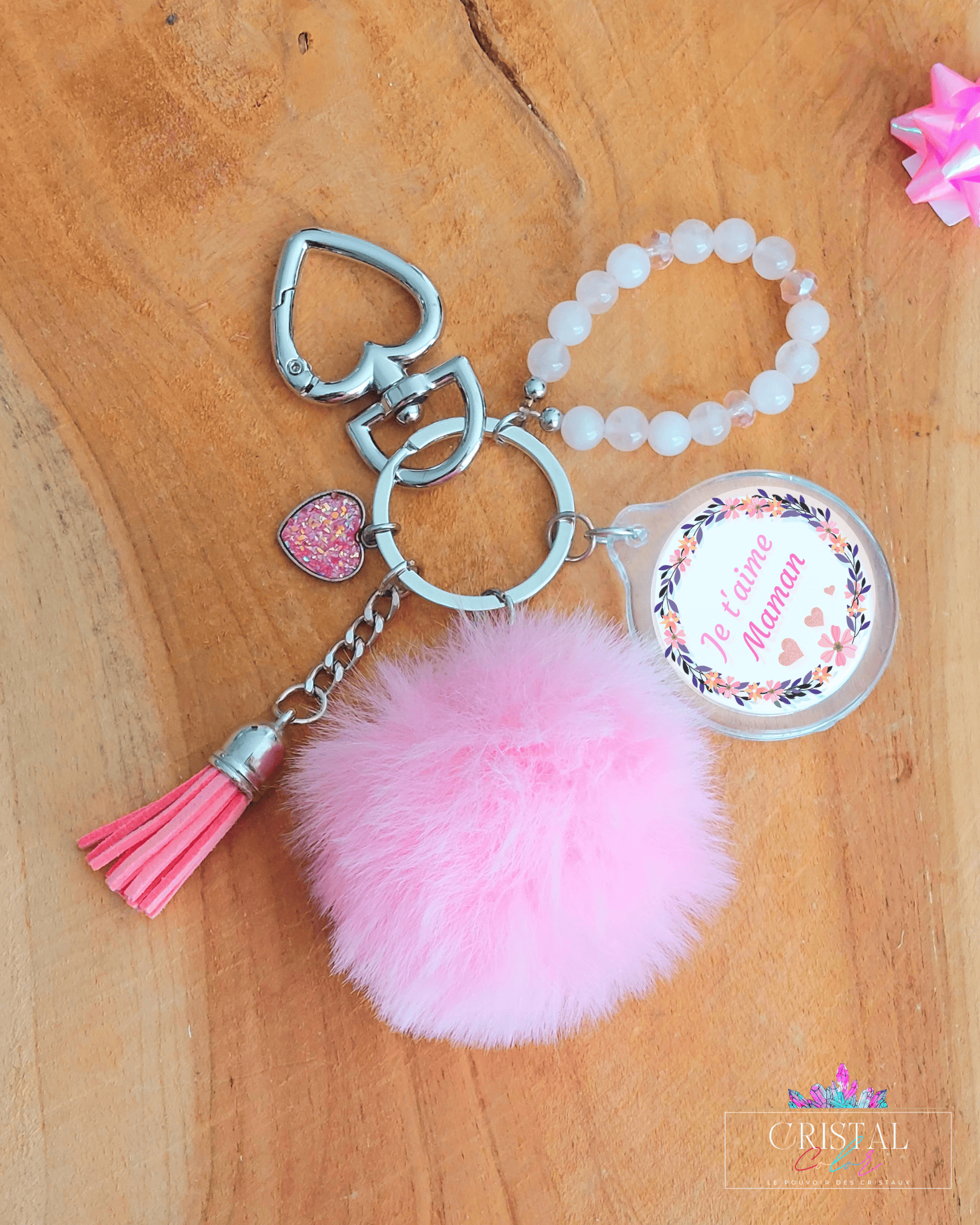 porte-cles-pompom-quartz-rose-je-taime-maman-cristal-color